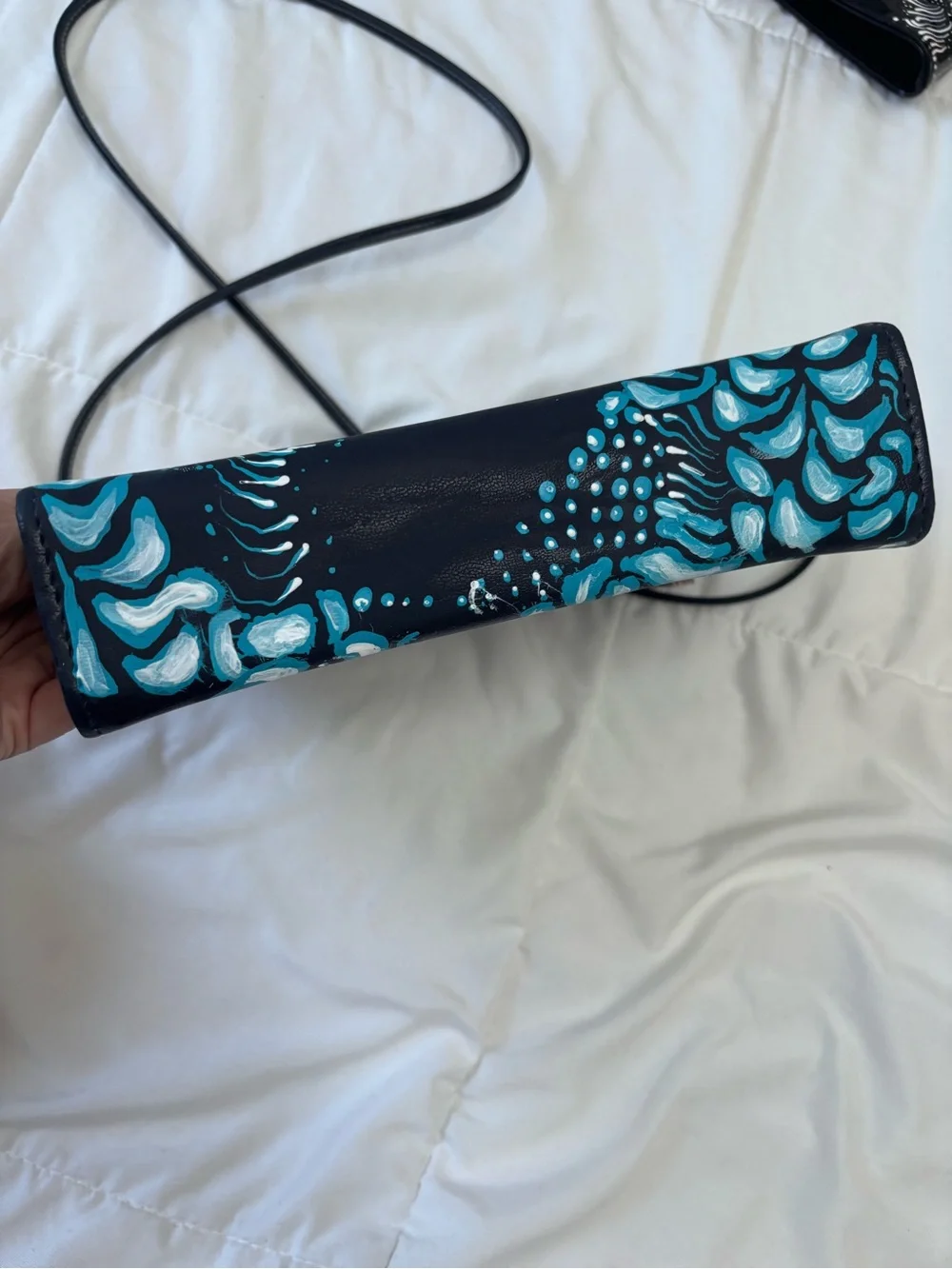 Blue Patterned Women's Crossbody Bag. Hand painted. One of a kind.
